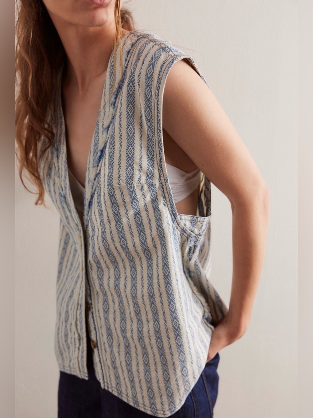 Free People Spellbound blue striped vest size small